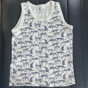 Petit Bateau Cream Tank Top with Navy Leopard Print